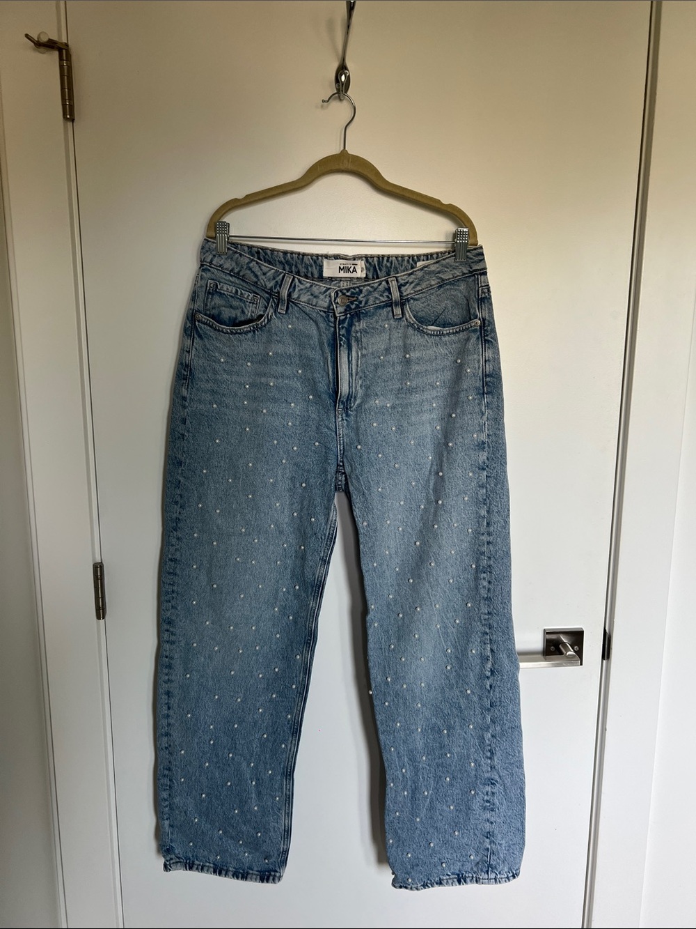 Dynamite Light Blue Pearl-Embellished Boyfriend Jeans